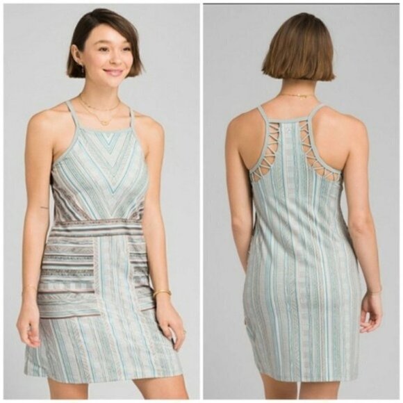 Prana Ardor Green & Blue Agave High Neck Samba Dress L - Picture 1 of 8